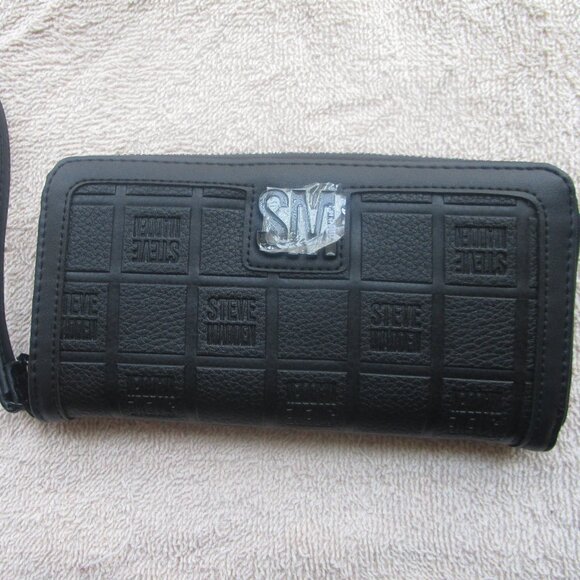 NWOT - Steven Madden Logo Block Zip Around Wallet (Black) - Picture 1 of 5